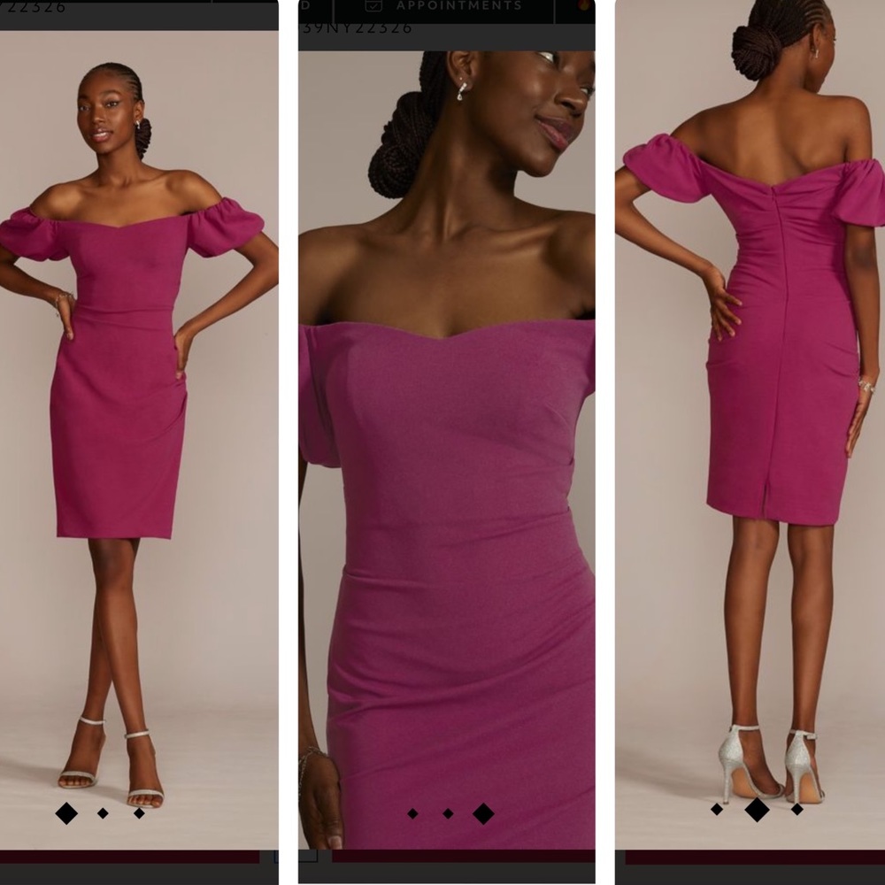 off-the-shoulder puff sleeve midi dress